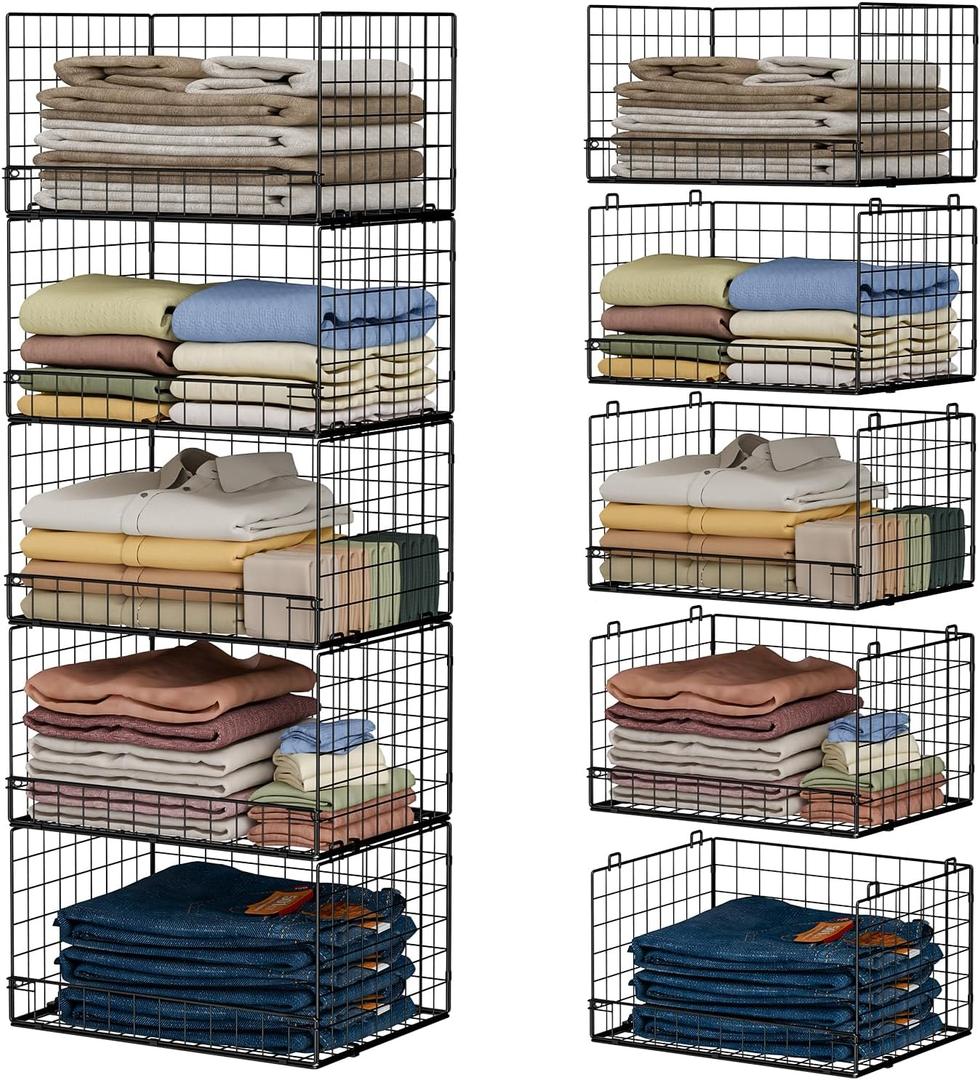 5-Tier Stackable Closet Organizers and Storage Shelves, Closet Shelf Organizer Basket Bins, Foldable Sweater Storage for Closet Organizer System, BlackPatent Pending