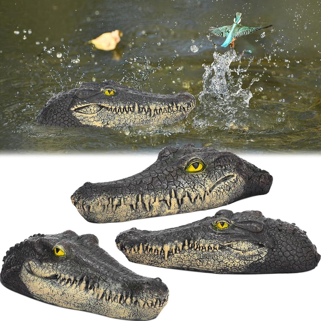 3 Pcs Floating Alligator Head Decoy Pool Accessories 12.6 Inch Fake Alligator Pool Float Decoy for Goose, Duck Control, Garden and Patio Accessories (Classic)