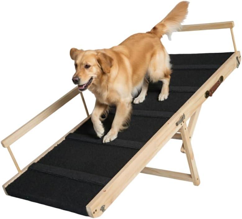 Wooden Pet Ramp for Bed, Foldable Dog Ramp with Removable Side Rails, Lightweight Ramp for Dogs for Large Dogs Senior Cats, Supports up to 100 lbs for Easy Access to Bed or Car (Large)