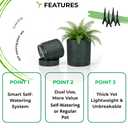 GreenShip Planter Set of 2 (13.7" & 11.8") Dual-Use Self-Watering or Traditional Indoor Cylinder Flower Pots with Saucers & Side Drainage Durable Lightweight Clay & Resin Blend
