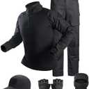 Tactical Suit,Combat Pants and Shirt,Cap Gloves Balaclava Set,Black Camo Uniform Men's Military Airsoft Gear (Medium)
