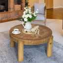Round Wood Coffee Table - 29.53" Wooden Coffee Tables Living Room with Solid Wood Legs and Natural Wood Veneer, Farmhouse Boho Circle Coffee Tables, Natural Wood Color, 29.53" D X 16.54" H