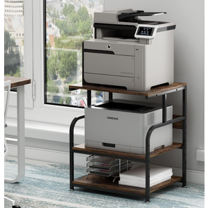 Fannova Large Printer Stand with Adjustable Storage Shelf, 3 Tier Printer Cart with Wheels for Home Office Organization, Rolling Table Stand for Heat Press Mini Fridge, Industrial Style 