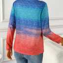 SOFIA'S CHOICE Women Ombre Long Sleeve T Shirts Women Basic Casual V Neck Shirts Blue Pink X-Large (XL)