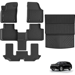 Floor Mats & Cargo Liners Compatible for 2018-2025 Volkswagen Atlas 6 seat, 3 Rows Floor Liners and Trunk Mat TPE-Black (Atlas 6 seat)