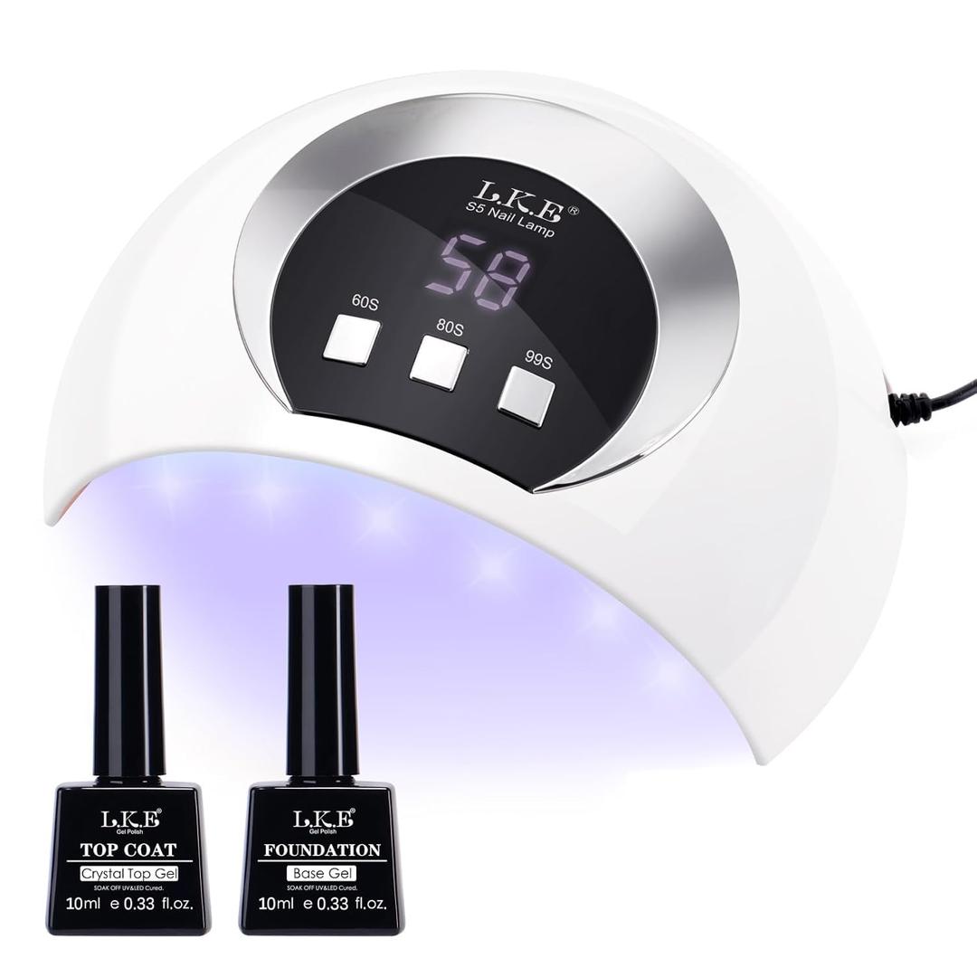 UV Nail Lamp,54W UV Light for Gel Nails with Base and Top Coat Set,Professional Curing Lamp Auto Sensor and 3 Timer Settings Nail Light Dryer for Salon and Home DIY