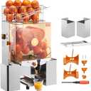 VEVOR Commercial Orange Juicer Machine, 120W Automatic Juice Extractor with Water Tap, Stainless Steel Orange Squeezer 20 Oranges/Minute, with Pull-Out Filter Box, PC Cover, 2 Peel Collecting Buckets (Silver)