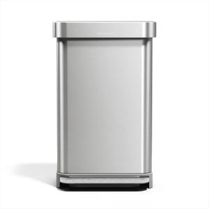 simplehuman 45 Liter / 12 Gallon Rectangular Hands-Free Kitchen Step Trash Can with Soft-Close Lid, Brushed Stainless Steel