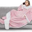 PAVILIA Sherpa Blanket with Sleeves, Foot Pocket for Women Men Adults, Thick Wearable Blanket Throw Wrap, Fleece Warm Snuggle Blanket Robe, Cozy Gift Ideas Wife Mom, Pink
