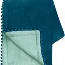 MONDAY MOOSE Cozy Fleece Throw Blanket with Pom Pom Fringe, Super Soft Flannel Blanket, Double-Sided Designs, for Couch Bed Sofa Home Decor (50x60 inch, Blue/Light Aqua)