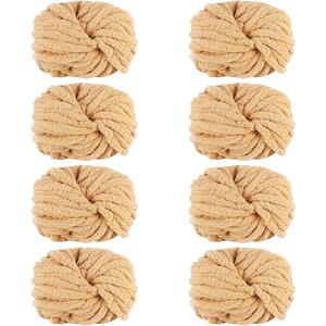 Maxee Chunky Chenille Yarn 2000g (8 Skein: 250g/8.8 oz, 27 yds) for Hand Knitting, Large Soft Fluffy Crocheting, Perfect for Crocheting Pet Nest, Blanket, Decorative Pillows（Shallow Khaki）