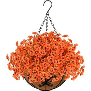 Agusbagli Artificial Hanging Fall Flowers with Baskets for Outdoors Fake Hanging Autumn Plants UV Resistant Faux Orange Flowers in Basket Decor for Porch Patio Garden Yard Window Home Fall Decor