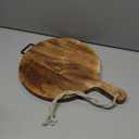 Wooden Round Chopping Board with Handle & Hanging Rope | 12-Inch Pizza Serving Tray | Rustic Wooden Cutting Board & Party Serving Platter (Design1)