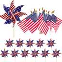 HOOSUN American Flags Patriotic Pinwheels,24 Pack 4th of July Decorations Small USA Flags On Stick With Fourth of July Pinwheels,Red White And Blue Memorial Day Decorations Patriotic Party Supplies