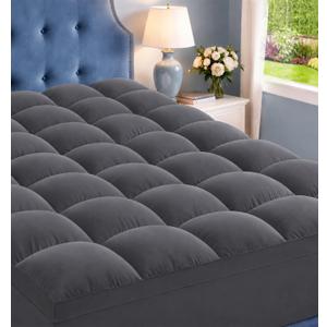 ELEMUSE Queen Grey Mattress Topper, Thick Pillow Top Mattress Pad Cover