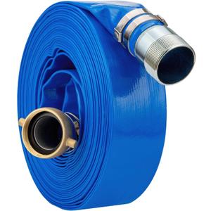 1-1/4" x 50ft PVC Lay Flat Water Pump Discharge Hose with NPT Pin Lug and Nipple Fittings, Heavy Duty Reinforced Pool Backwash Hose Assembly