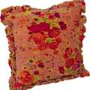 Creative Co-Op Cotton Velvet Printed Pillow with Floral Pattern, Chambray Back and Ruffle, Multicolor, Square