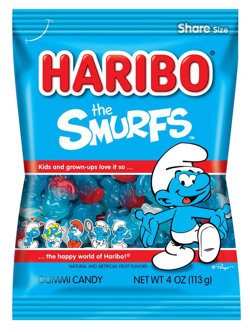 HARIBO Smurfs Sweet Gummy Candy, 4 oz. Bag (Pack of 12) (EXP 01/31/27)