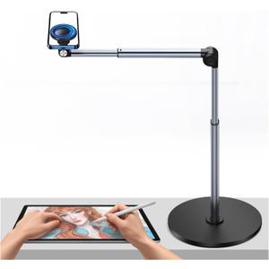 yAyusi Heavy Duty Aluminum Magnetic Overhead Tripod for iPhone, 12 in Long Phone Mount for Desk, Flexible Articulating Arm Overhead Phone Mount for Live Streaming, Meeting, Cooking