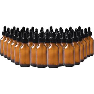 48 Pack 2oz Amber Glass Dropper Bottles, Glass Eye Dropper Bottles for Essential Oils, Perfumes
