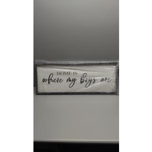 Home Is Where My Boys Are Wood Plaque Sign - 40 x15 Inch Rustic Wall Art for Living Room, Bedroom, Farmhouse Wall Decoration, Ready to Hang Family Decor (White)