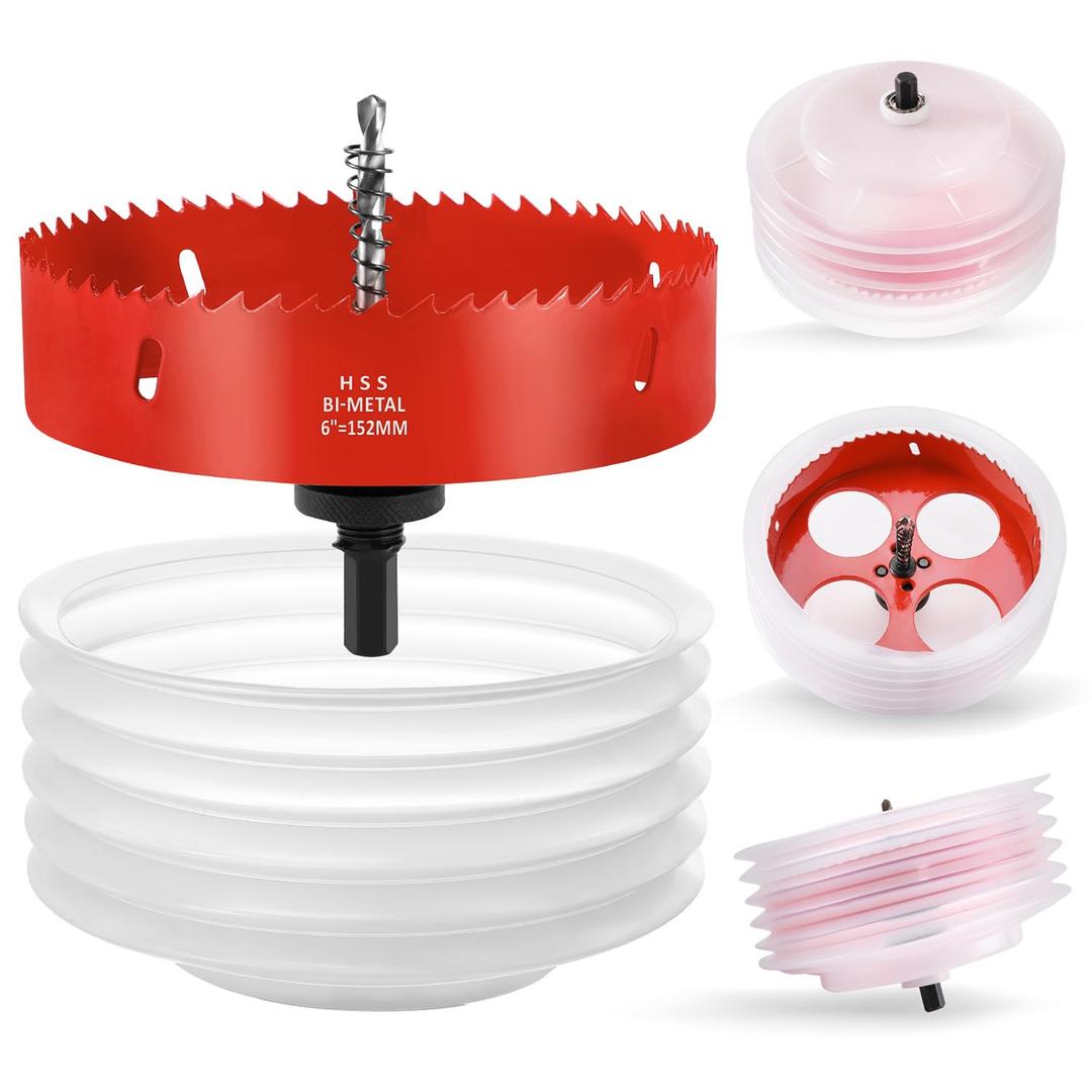 BEoffer 6 Inch / 152mm Hole Saw with Dust Bowl Mess Free for Recessed Lights Can Lights Corn Hole Boards, 6 Hole Saw with Arbor in Bi-Metal Hole Cutter for Wood, Plastic Board, Ceiling,Drywall
