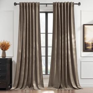 StangH Taupe Velvet Curtains 96 Inch Length, Elegant Greige Drapes for High Ceiling, Modern Office Window Coverings, Room Darkening Privacy Treatment, W52 x L96, 2 Panels