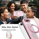 ZHK 360 Rotatable Ring for iPhone 16e Case Magnetic, [Military Grade Drop Proof] [Translucent Frosted Back Panel] Slim Non-Slip Matte Phone Case for iPhone 16e 6.1'', Pink