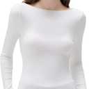 SUUKSESS Cloud Cashmere Women Boat Neck Fitted Long Sleeve Shirt Basic Knit Tops (M, White)