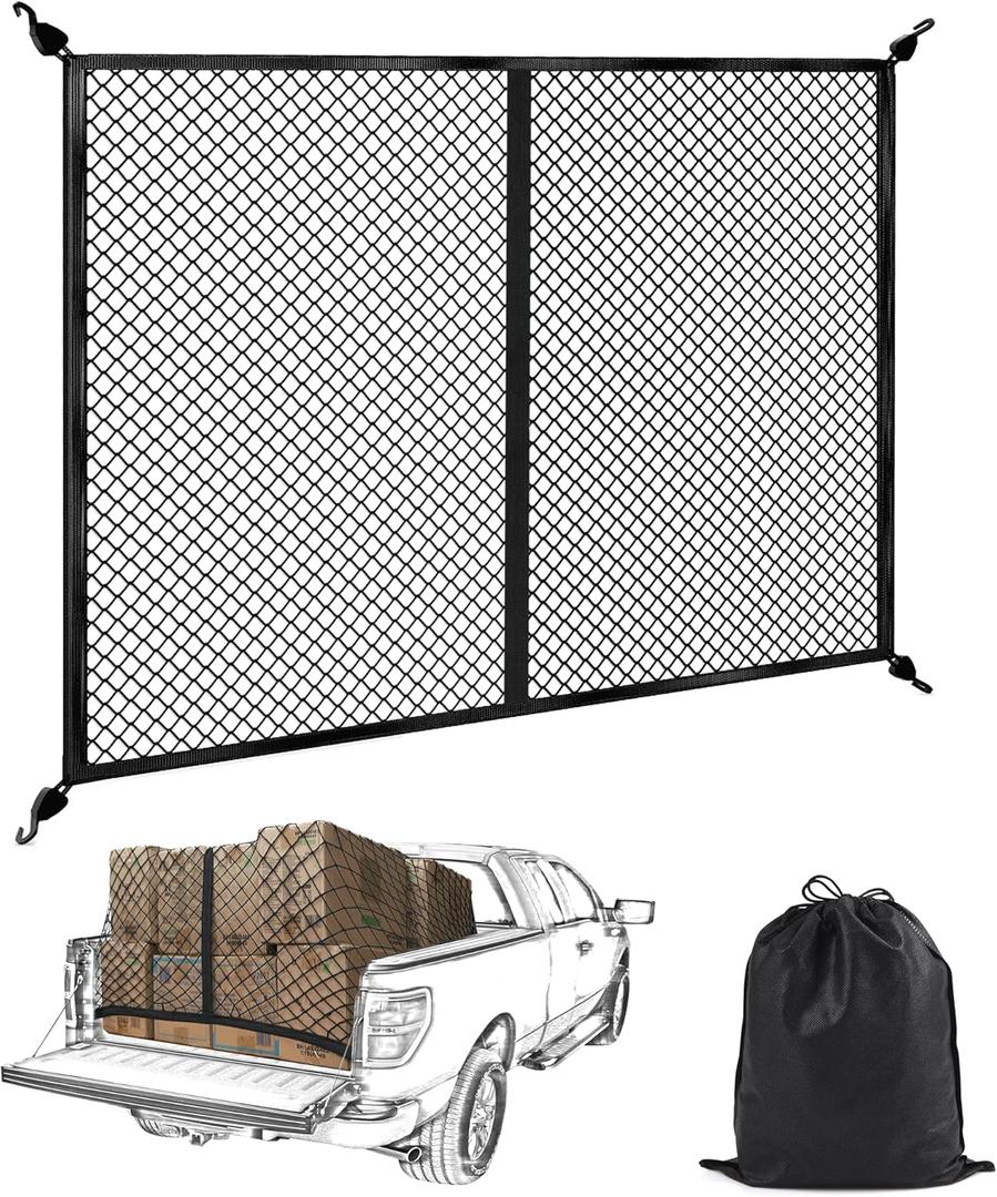 BUMBEE Truck Bed Cargo Net, Highly Elastic Stretchable up to 7ft x 7ft Small Mesh Durable Storage Organizer for Pickup Car Trunk SUV Boat (Single Layer Grid)