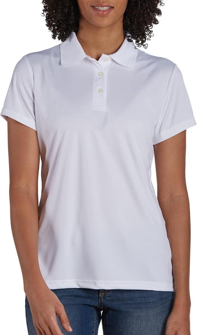 Hanes Women's Sport Cool DRI Polo Shirt, Moisture-Wicking Performance Polo Shirt for Women (X-Large, White - 1 Pack)