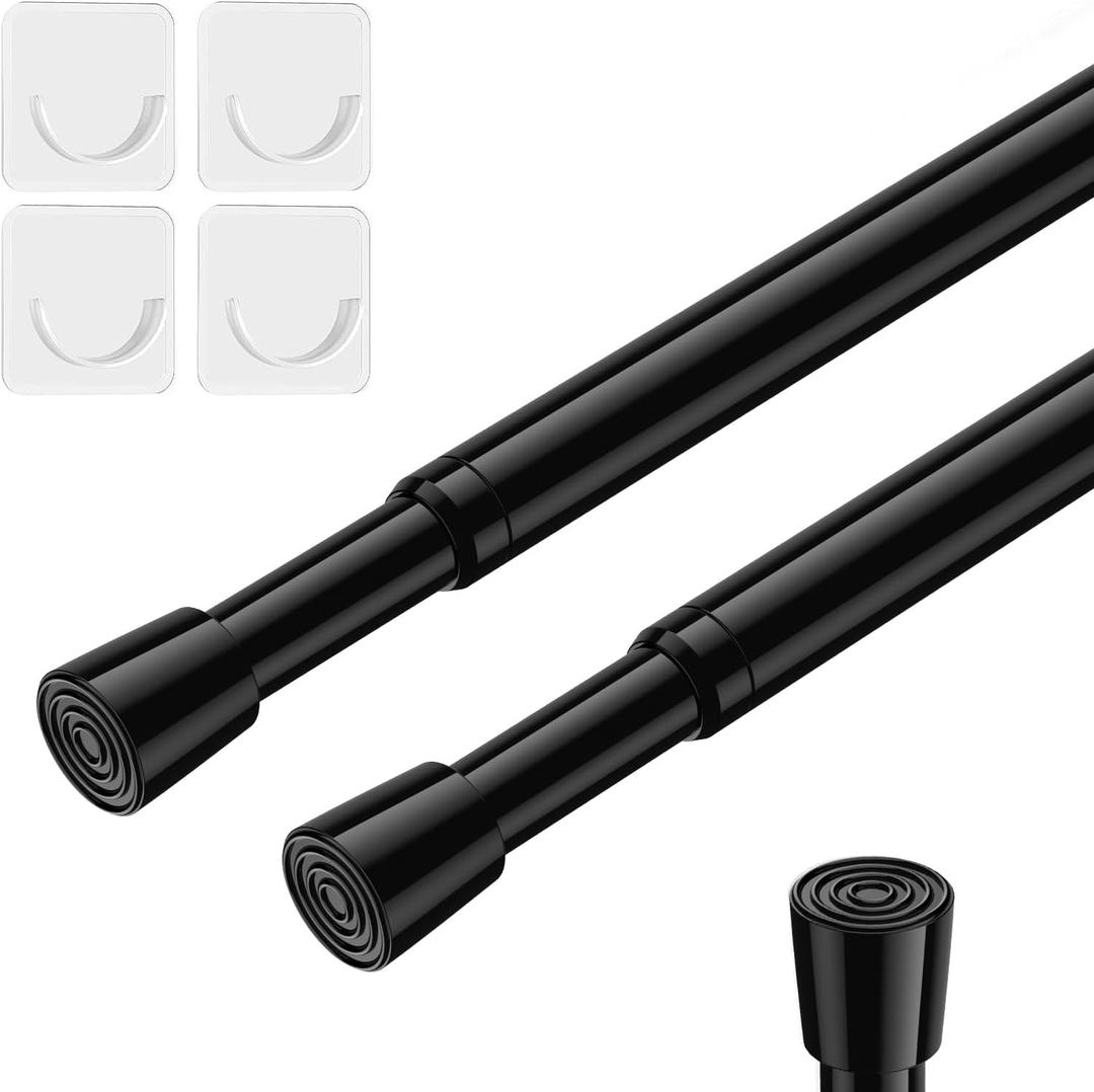 2 Pack Tension Rods Spring Tension Curtain Rod, 26 to 39 Inch Adjustable Black Tension Rod, Small Curtain Rods Spring Loaded Curtains Tension Rods for Window, Bathroom, Cupboard, Kitchen, Home