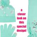 PEAK 2 PEAK Girls 3-Piece Beanie Hat, Scarf & Glove Set  Warm Winter Matching Accessories with Pom-Poms (Foil Stars)
