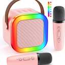 Mini Karaoke Machine: Portable Bluetooth Karaoke Speaker with 2 Wireless Microphones for Family Home Party -Singing Speaker System - Stage-subwoofers (Pink)