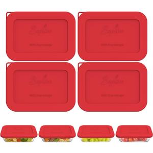 Sophico Silicone Storage Lids Cover Replacement for Pyrex Fresh lock and SNAPWARE 2CUP(8602), Rectangle Glass Bowls Containers Set, Airtight Lids, 4 Pack