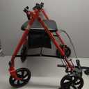 Drive Medical Rollator Walker with Seat - Stable Mobility Support - Height Adjustable - Durable Steel Frame Construction - Smooth 7.5" Wheels - Foldable Frame - 350 Lb Limit - Red