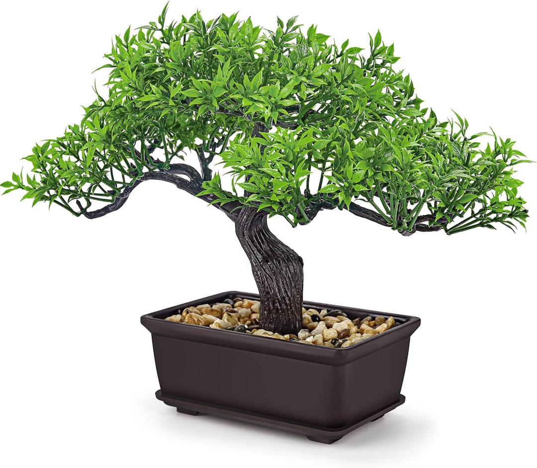 Der Rose Artificial Bonsai Tree, 8Zen Faux Plant for Men's Room Decor, Modern Fake Bonsai Tree for Home Office Desk Shelf Indoor Decor