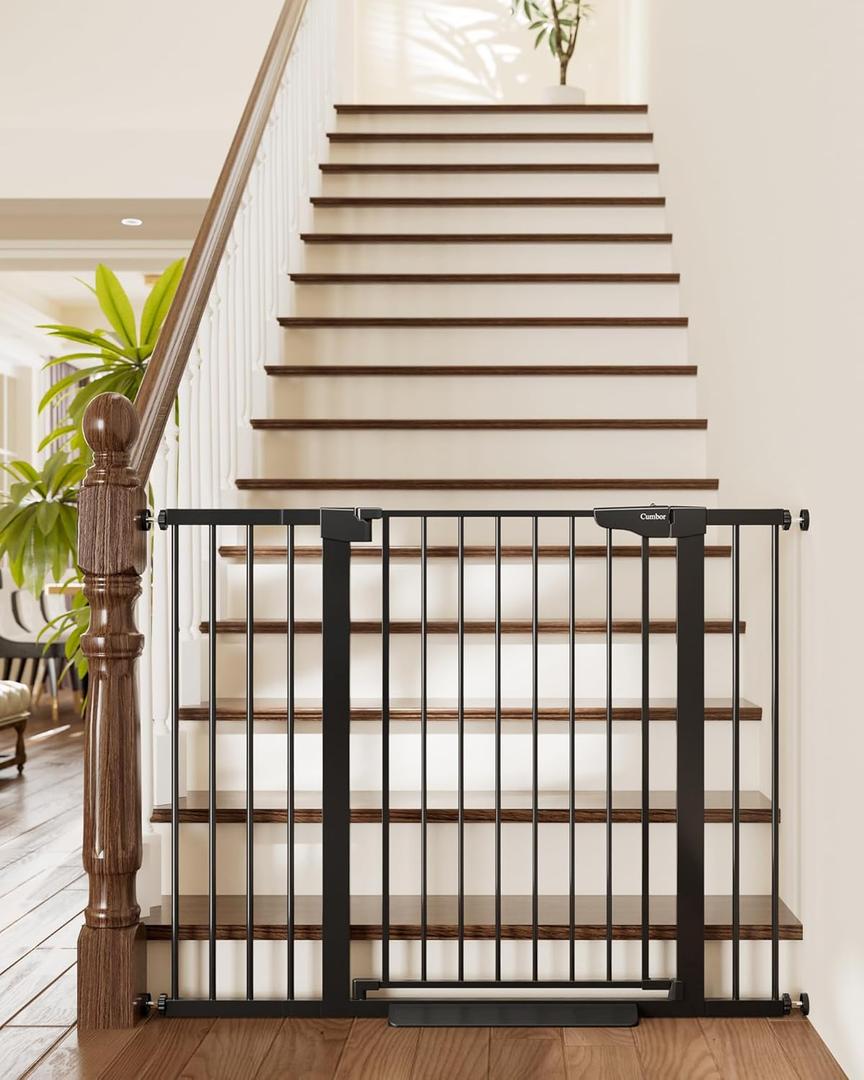 Cumbor 36" Extra Tall Baby Gate for Stairs, 29.7-48" Wide Dog Gates for Doorways, Auto Close Safety Gate for Babies and Pets, Easy Install, Pressure Mounted, Fits Doorways, Stairs, Entryways, Black (29.7-48"W x 36"H)
