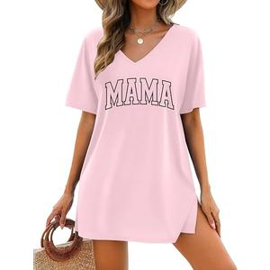 Mama Shirts for Women Dresses Mom Life Shirt Mothers Day Tops Mama Summer V Neck Casual Vacation Dress Pink, Small