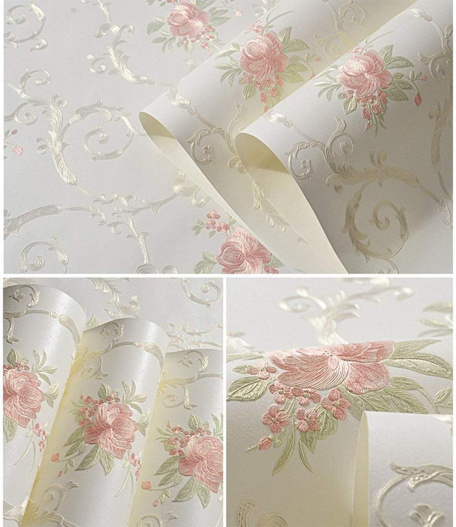 GLOW4U Non-Woven Decorative Flower Contact Paper Self Adhesive Luxury Embossed Floral Peel and Stick Wallpaper for Wall Living Room Bedroom Crafts Wall Decor 20.83 Inches by 9.8 Feet