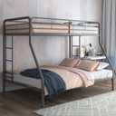 DHP Dusty Metal Bunk Bed Frame, Twin-Over-Full for Kids, Teens, Adults, Angled Ladder, Guardrail, No Boxspring, Small Spaces, Silver