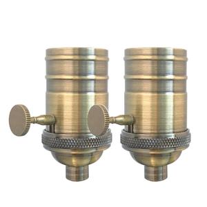 Royal Designs, Inc. On/Off Vintage Turn Knob Lamp Socket for Incandescent LED Bulbs, Antique Brass, Set of 2