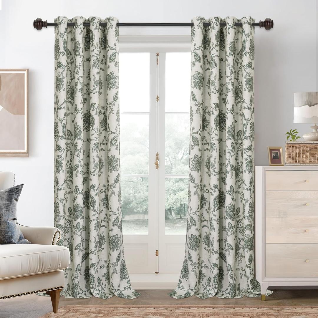 DriftAway Linen Floral Paisley Green Blackout Curtains for Living Room Bedroom 84 Inch Length 2 Panels Lined Grommet Window Drapes Thermal Farmhouse Country Jacobean Curtains Loden Green