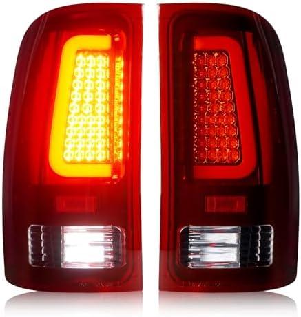 Tail Lights Assembly [LED Kit] Fit for GMC Sierra 1500 2007-2013 (SL, SLE, SLT, WT), 2500HD 3500HD 2007-2014 (only fit 3500HD with Single Rear Wheel Model), Taillights Set, Chrome Housing Red Lens