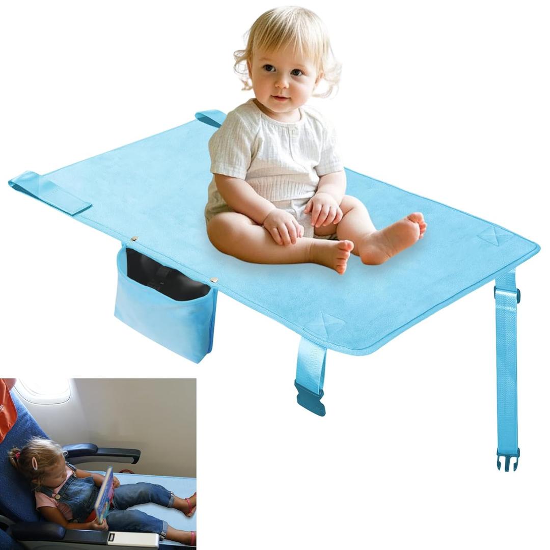 Airplane Bed for Toddler, Soft Airplane Seat Extender for Kids, Baby Airplane Travel Essentials, Blue