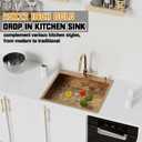 Gold 25"x22" Stainless Steel Drop-In Single Bowl Kitchen Sink - Topmount With Gold-Tone Accessories, Rack, Grid, and Drain Assembly for Modern Luxurious Look