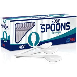 400 pack Extra Heavyweight Disposable White Plastic Soup Spoons -Heavy Duty White Cutlery-Utensils, Parties, Dinners, Catering Services, Family Gatherings