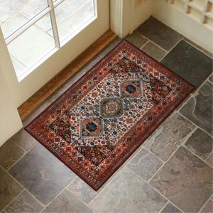 Collive Washable Indoor Doormat, Non Slip Retro Welcome Mats 20" x 32" Area Rug Quick Absorbent Entrance Rug Distressed Front Door Mat, Entryway Rug Doormats Floor Mat for Kitchen Home Patio (Saffron Red)