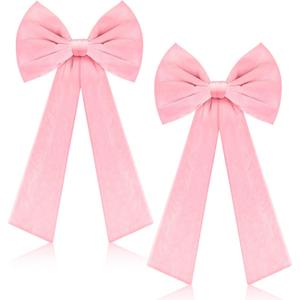 2 Pcs Pink Velvet Bow Christmas Party Decorations 12 x 24 Inch Velvet Large Wall Bow Ribbon Birthday Hanging Decor Coquette Party Background for Christmas Wedding Bachelorette