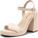 DREAM PAIRS Heels for Women Block Chunky Platform High Heels Open Toe GISELLE Fashion Wedding Party Evening Prom Dance Ankle Strap Dress Pump Sandals Shoes (7, Nude)